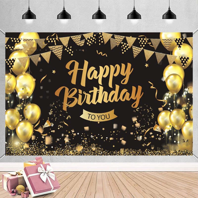 Black Gold Birthday Background Flag for Event & Party Decorations