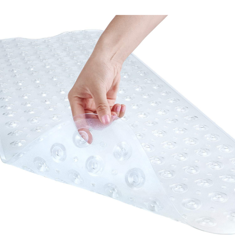 Extra Large Non Slip Shower and Bath Safety Mat 40x16 Inch with Suction Cups, Drain Holes, Machine Washable, Clear