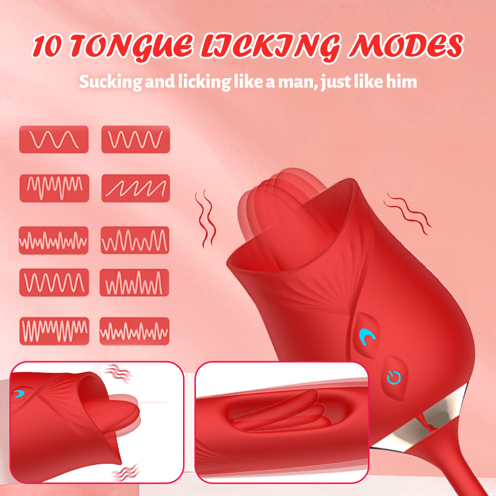 G-Spot Vibrator with Double-Head Tongue Licking Massager - Red