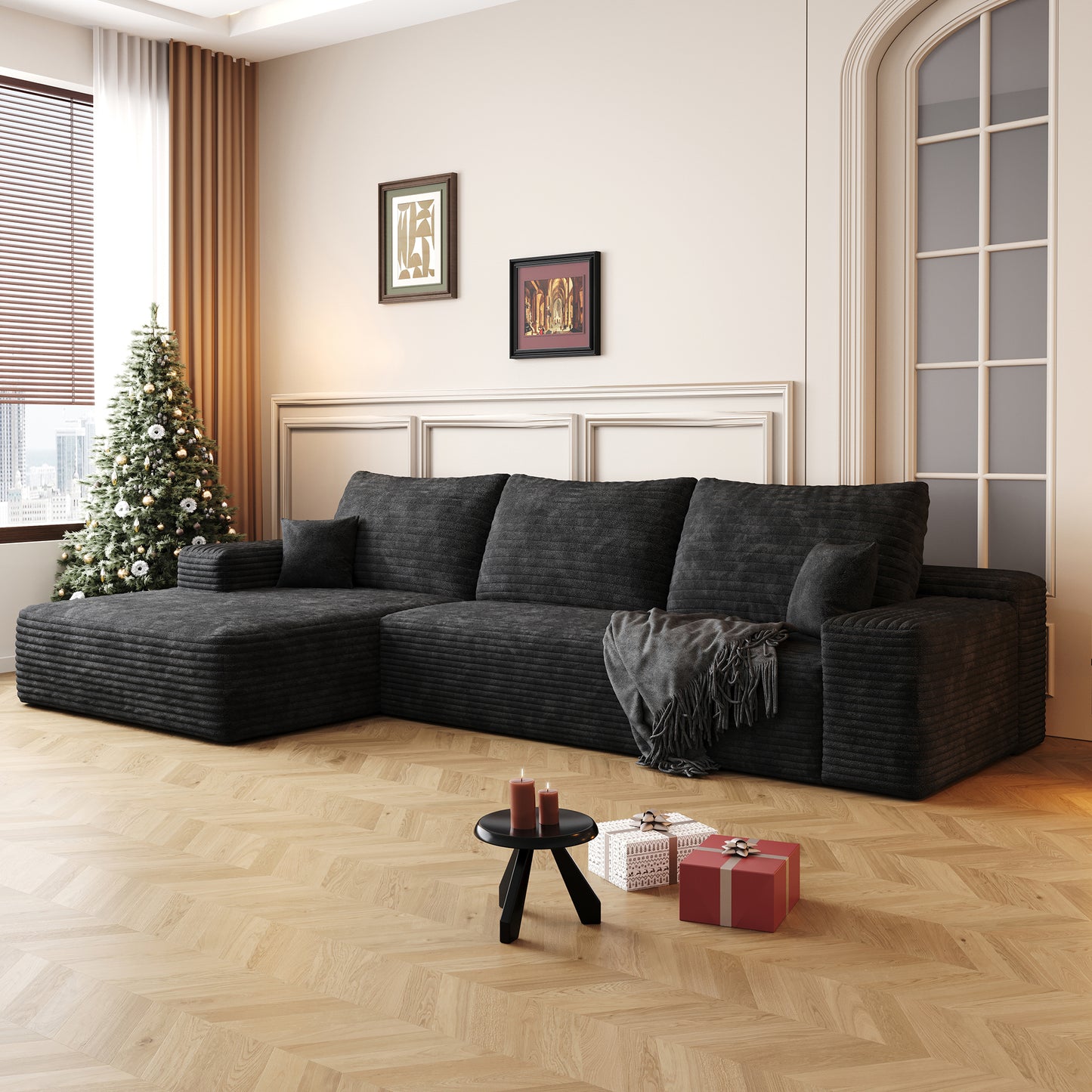 107" Cloud Sectional Couch with L-Shape Chaise - Black