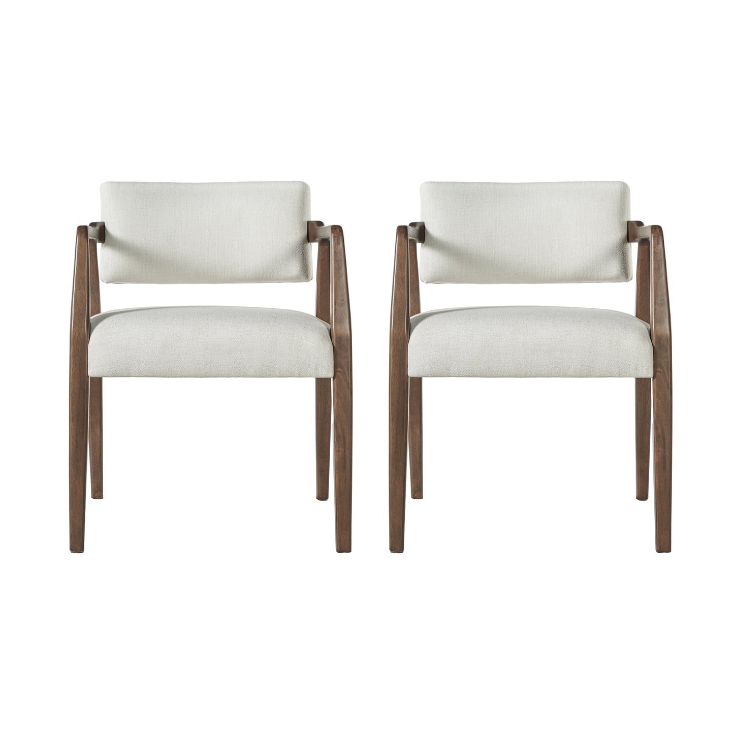 Mid-Century Upholstered Dining Armchair Set - Beige & Brown
