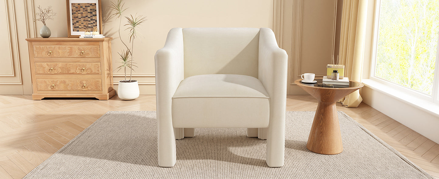 Beige Upholstered Barrel Accent Chair for Living Room & Bedroom