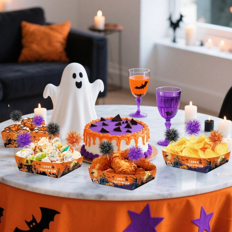 12 Pack Halloween Disposable Serving Trays with Foil Frill