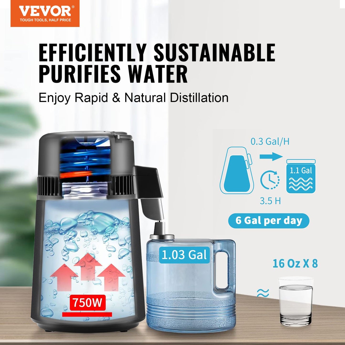 4L Stainless Steel Water Distiller - Home Countertop Purifier & Pure Water Maker
