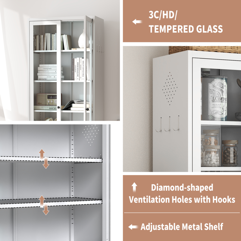 Metal Pantry Cabinet - 72" Tall with 5 Adjustable Shelves, White