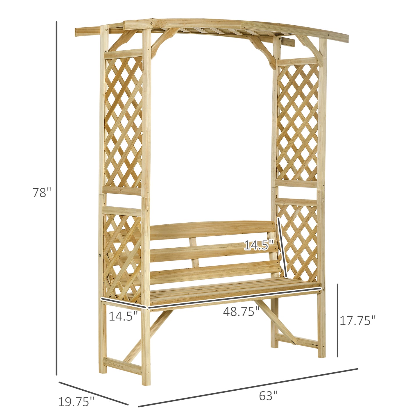 Outdoor Garden Bench with Trellis Arbor for Climbing Plants