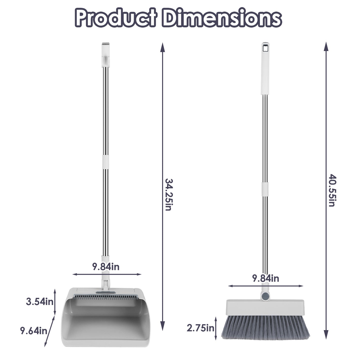 4-in-1 Stainless Steel Handle Broom and Dustpan Set for Indoor Outdoor Cleaning