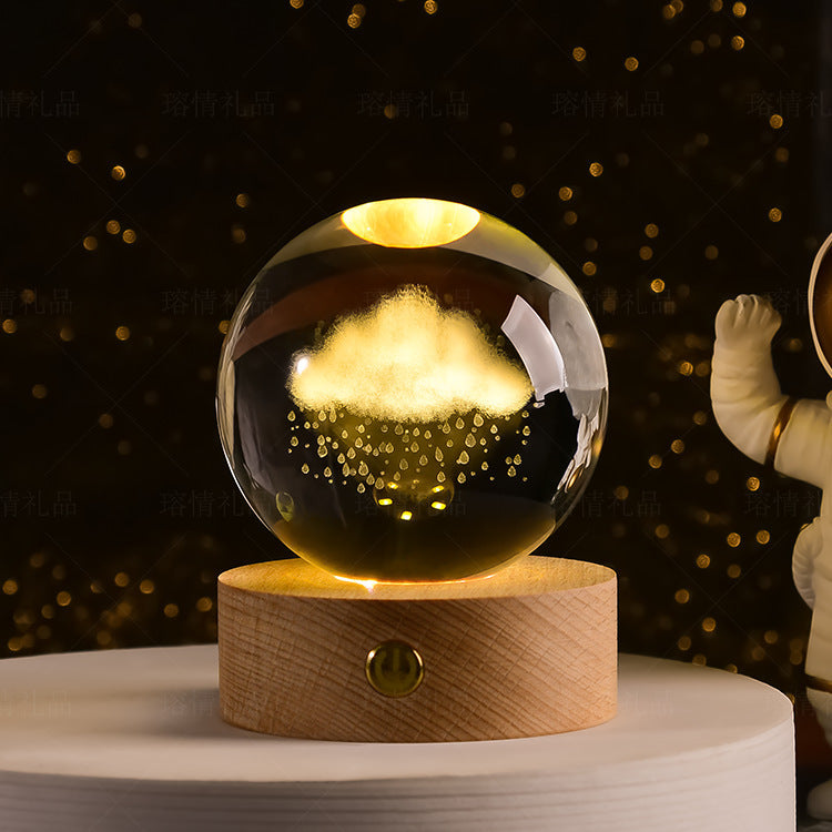 Starry Sky Crystal Ball Night Light Solar System Ornament 8cm Warm Light