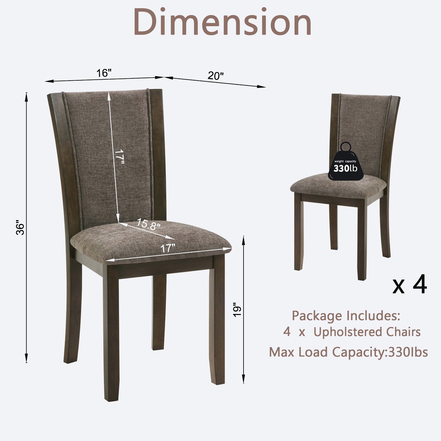 Wooden Dining Chairs Set of 4 with Padded Seats - Dark Walnut