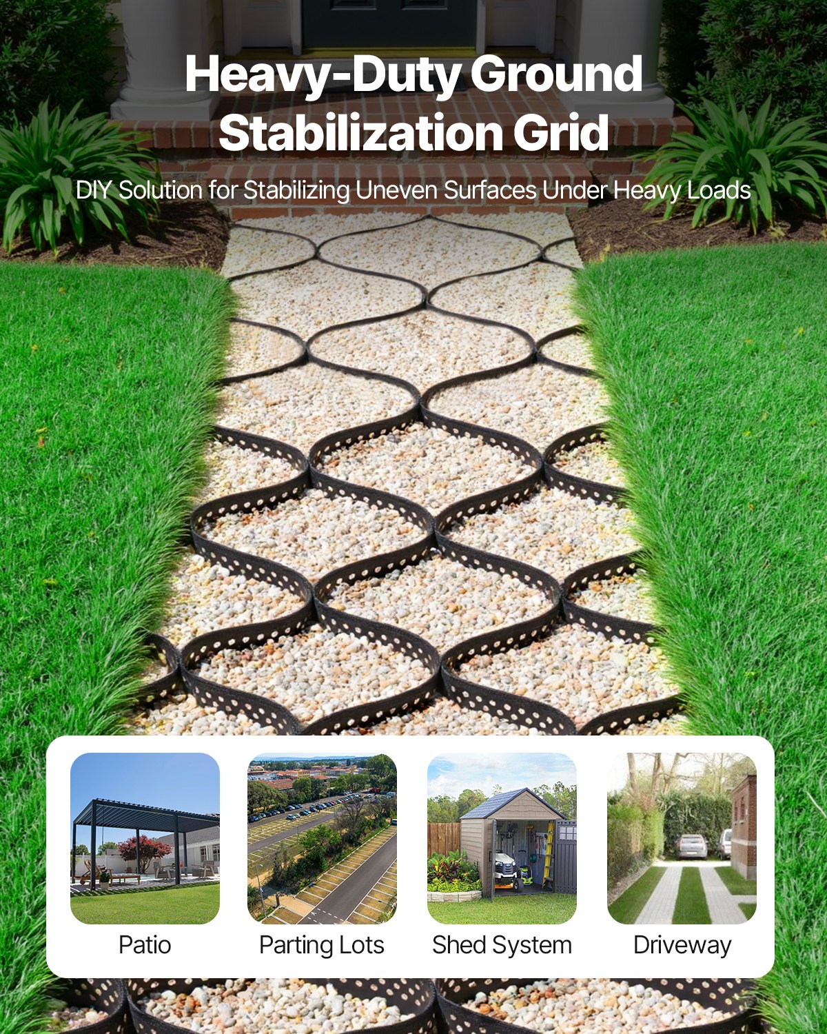 Ground Grid 3-Inch Depth Geocell Grid for Gravel Driveways and Erosion Control - Black 24.93x9.52 FT