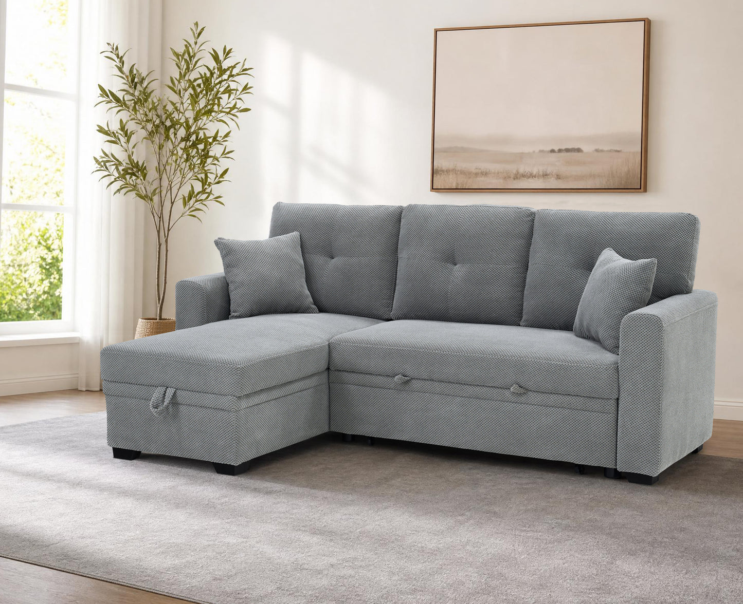 Light Gray Sectional Sofa Bed with Reversible Chaise & Storage