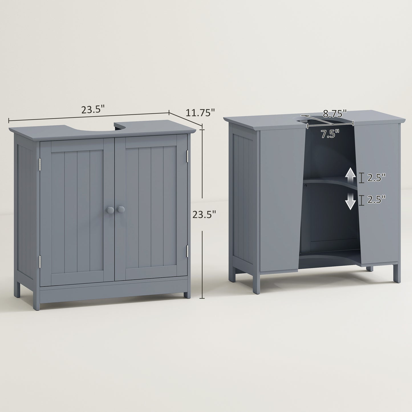 Under Sink Bathroom Cabinet - Gray Pedestal Storage with 2 Doors
