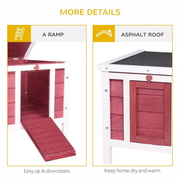 Outdoor Pet House for Small Dogs Rabbits Ducks Waterproof Fir Wood Red