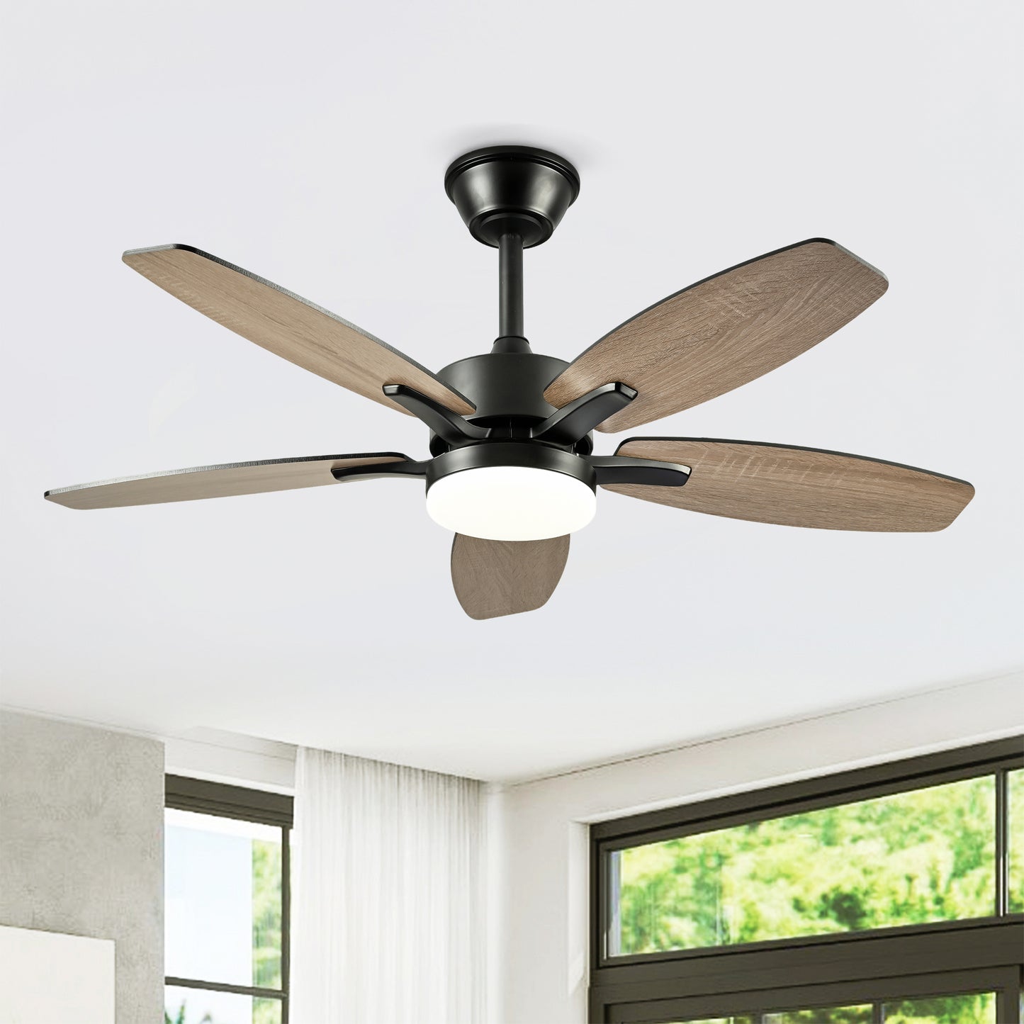 42" Matte Black Ceiling Fan with Lights & Remote Control - 5 Blades