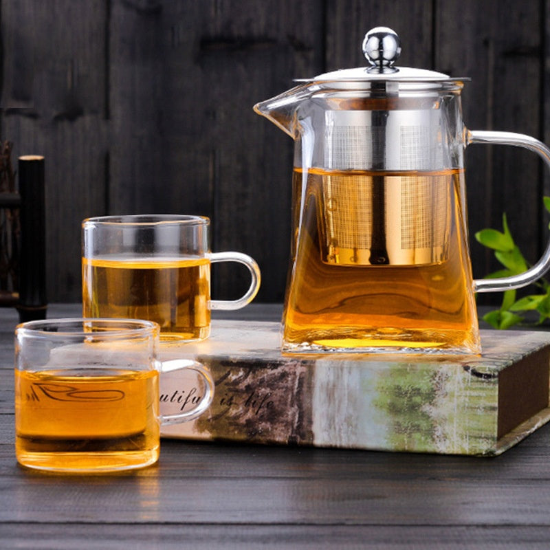 Glass Teapot Set with Strainer - High-Temperature Heat-Resistant Kitchenware