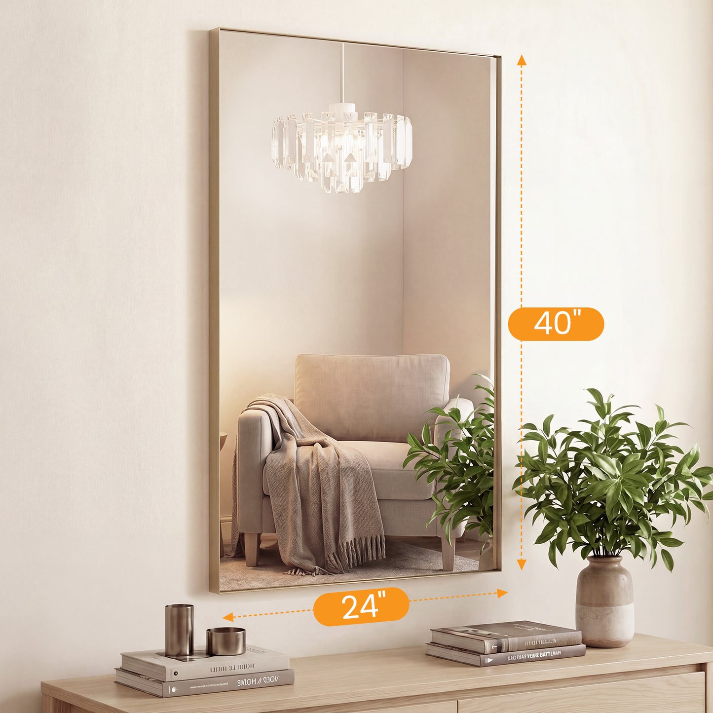 Bathroom Mirror, With Brushed Aluminum Frame, Rectangular Design,