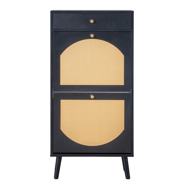 Shoe Cabinet with Drawer and Flip-Top Compartments - Black