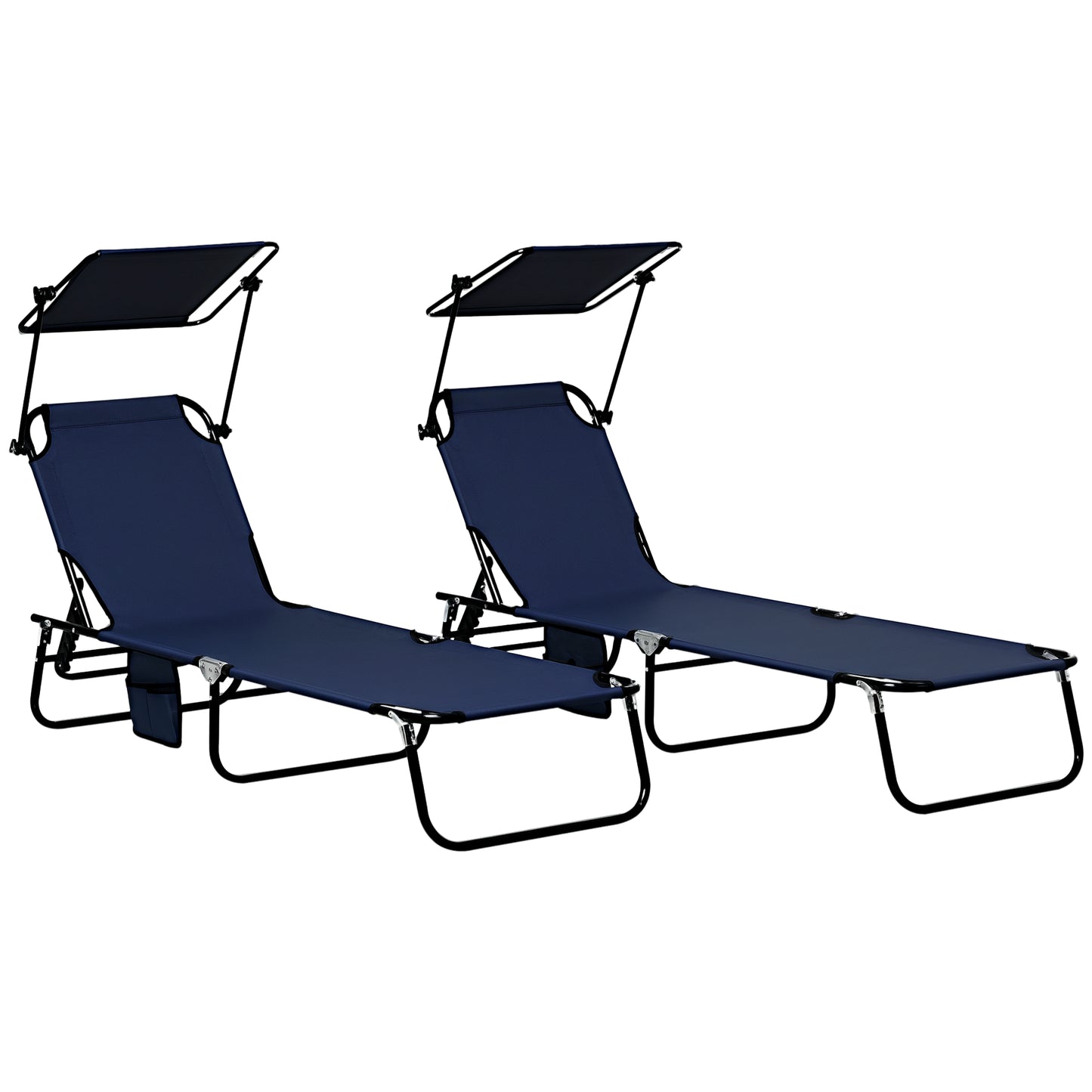 Set of 2 Outdoor Chaise Lounge Chairs - Reclining Back, Dark Blue
