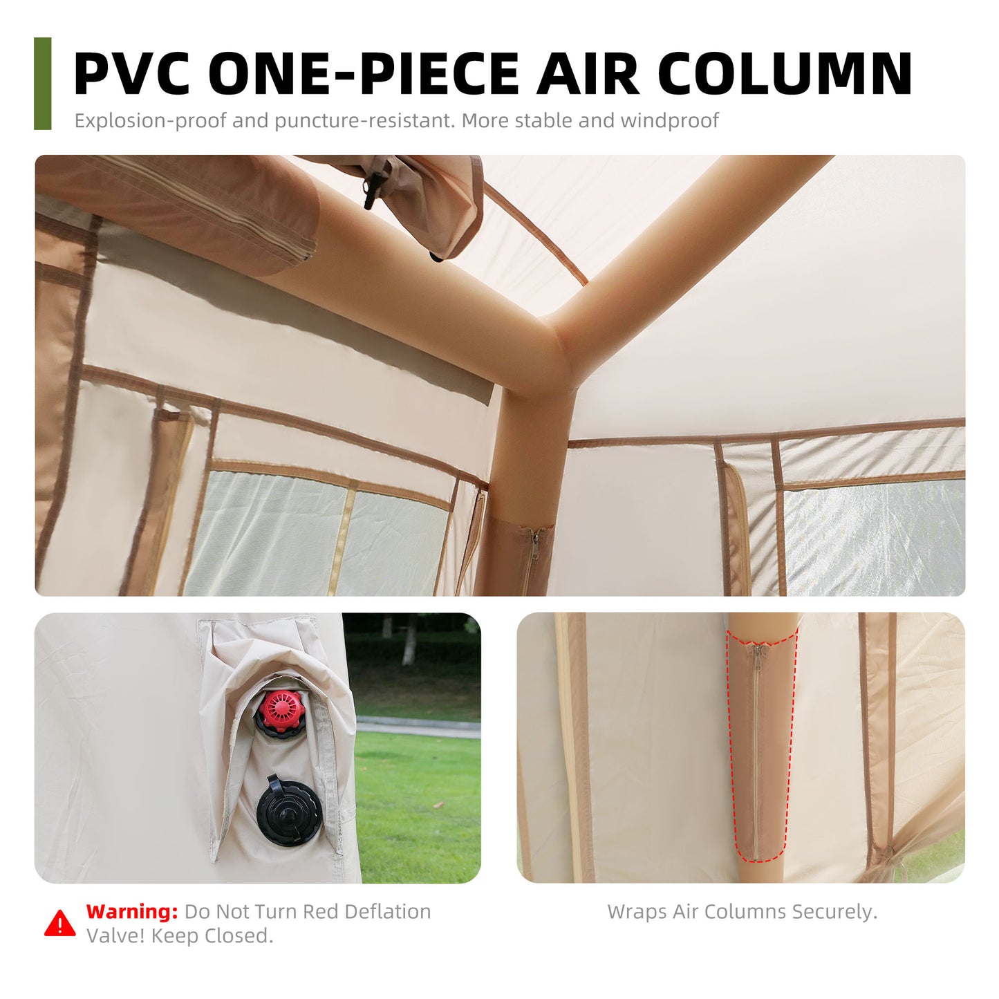 4-Season Inflatable Camping Tent with Mesh Windows - Beige