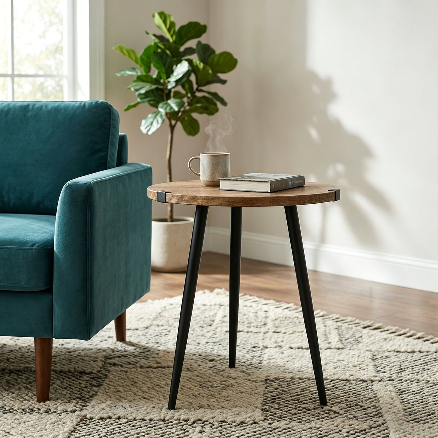 Modern Round Coffee Table for Living Room - Easy Assembly Oak