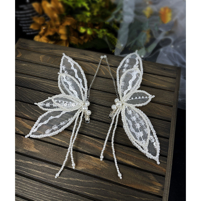 Bow Hairpin Pair with Pearl Alloy Beads