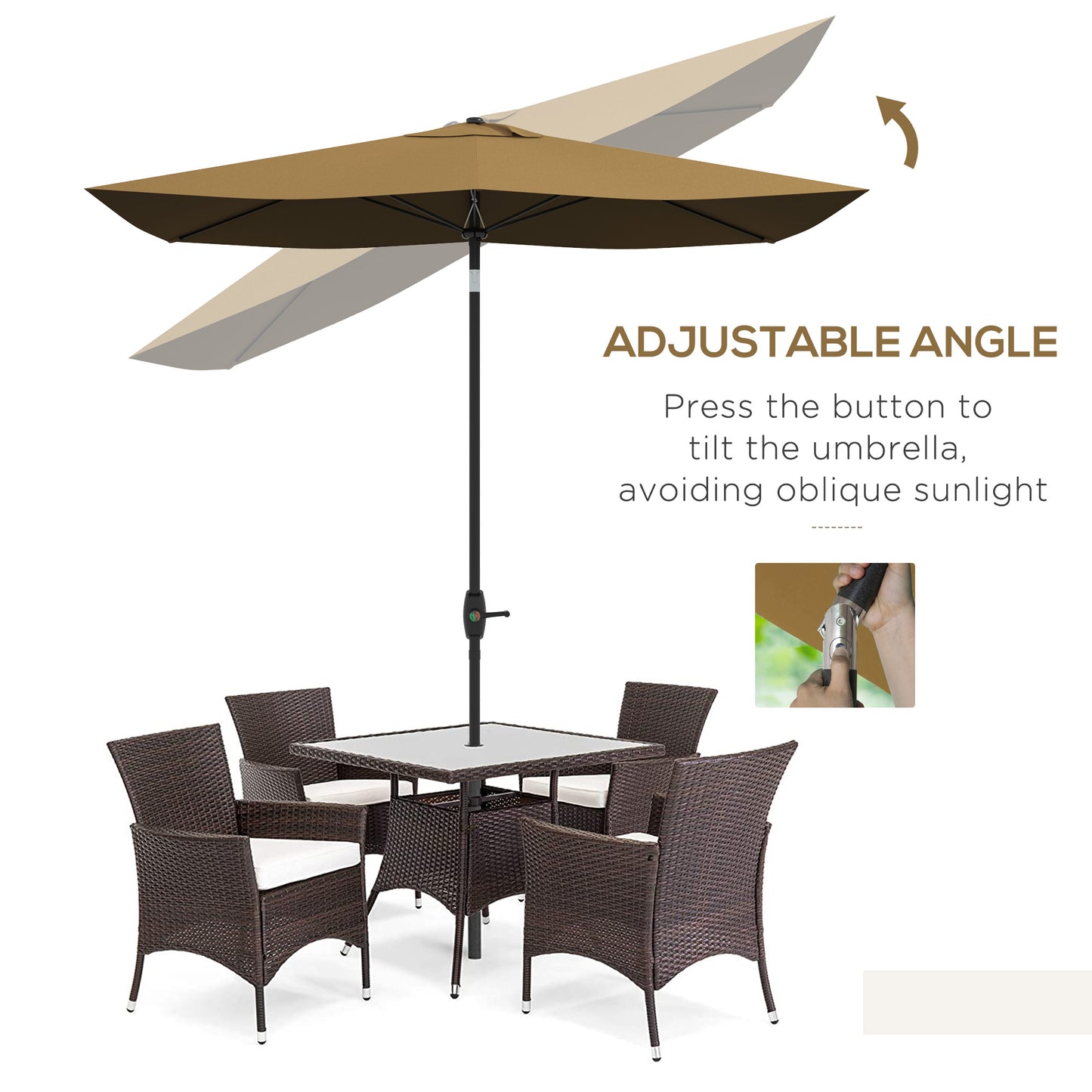 6.6' x 10' Rectangular Market Umbrella with Crank & Tilt - Coffee