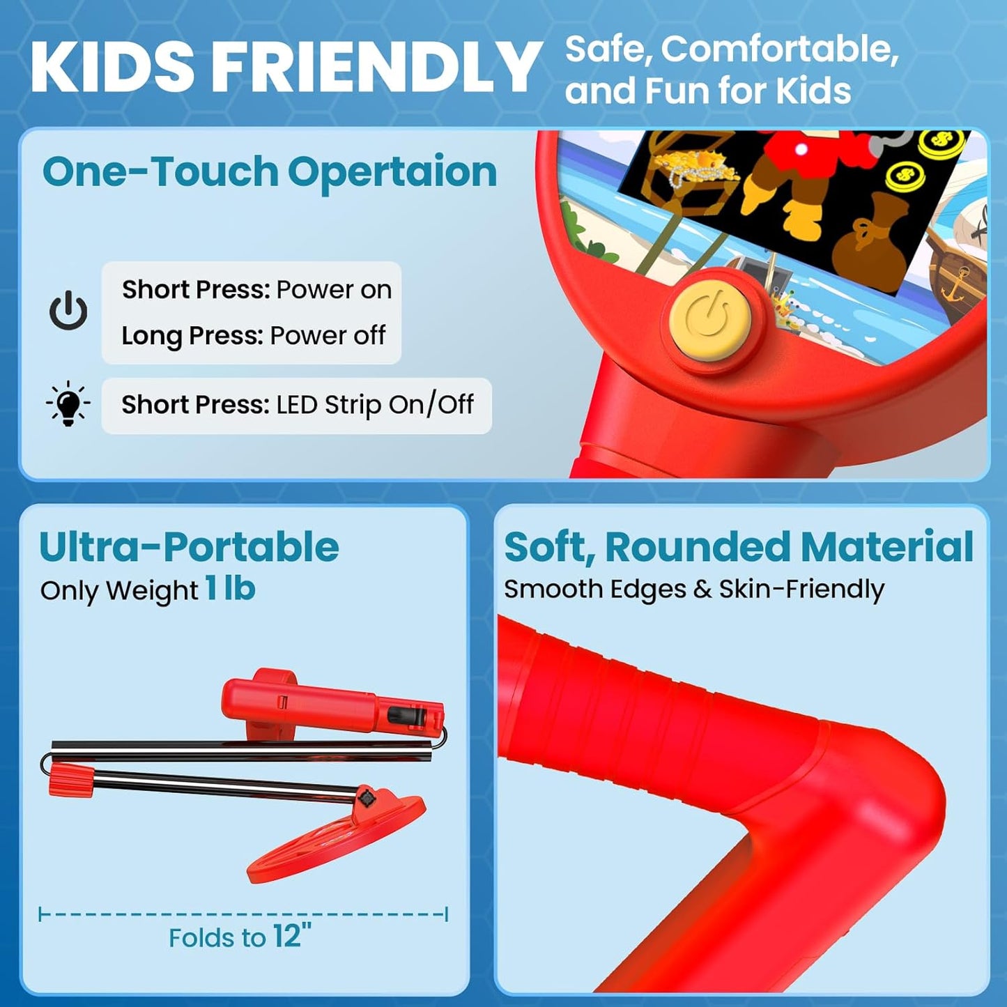 Kids Metal Detector with LED Illuminated Coil & Color LCD Display, Adjustable & Lightweight