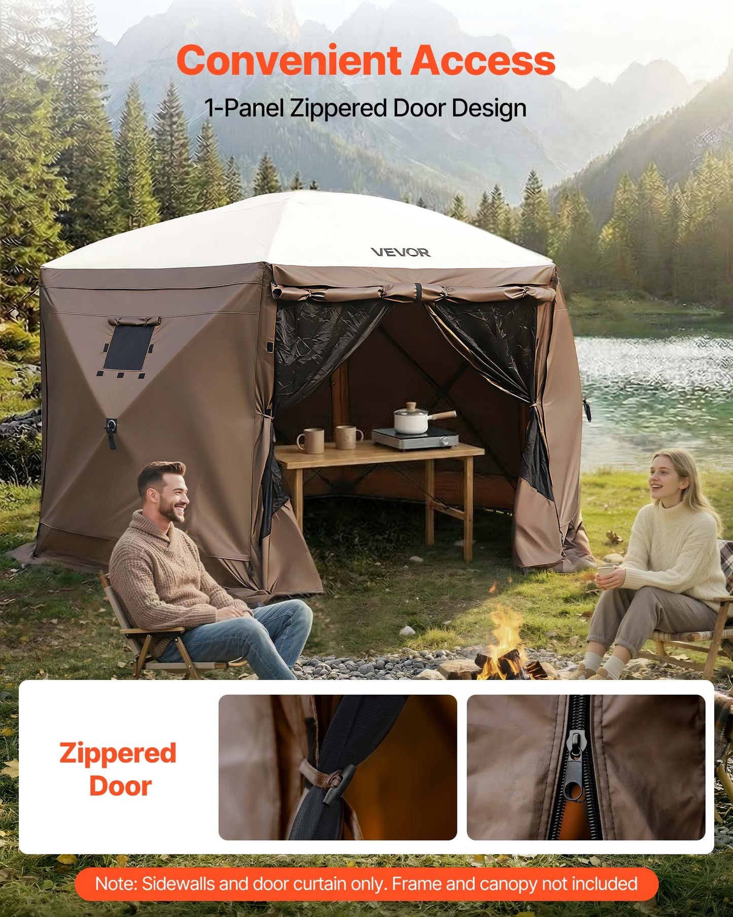 Outdoor Canopy Sidewalls 5.67 x 4.85 ft Waterproof Sunblock with Zippered Door & Windows