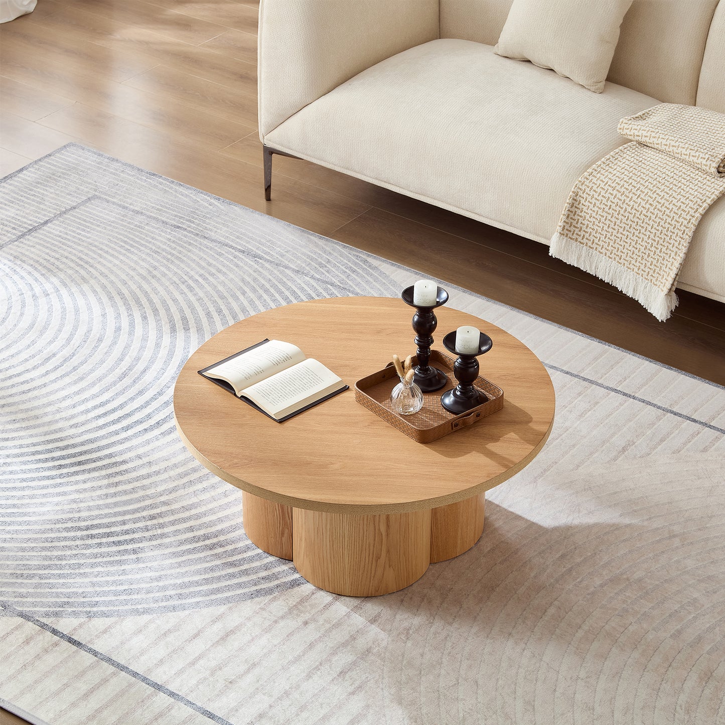 Round Coffee Table - Modern Accent Table for Living Room & Office - Natural