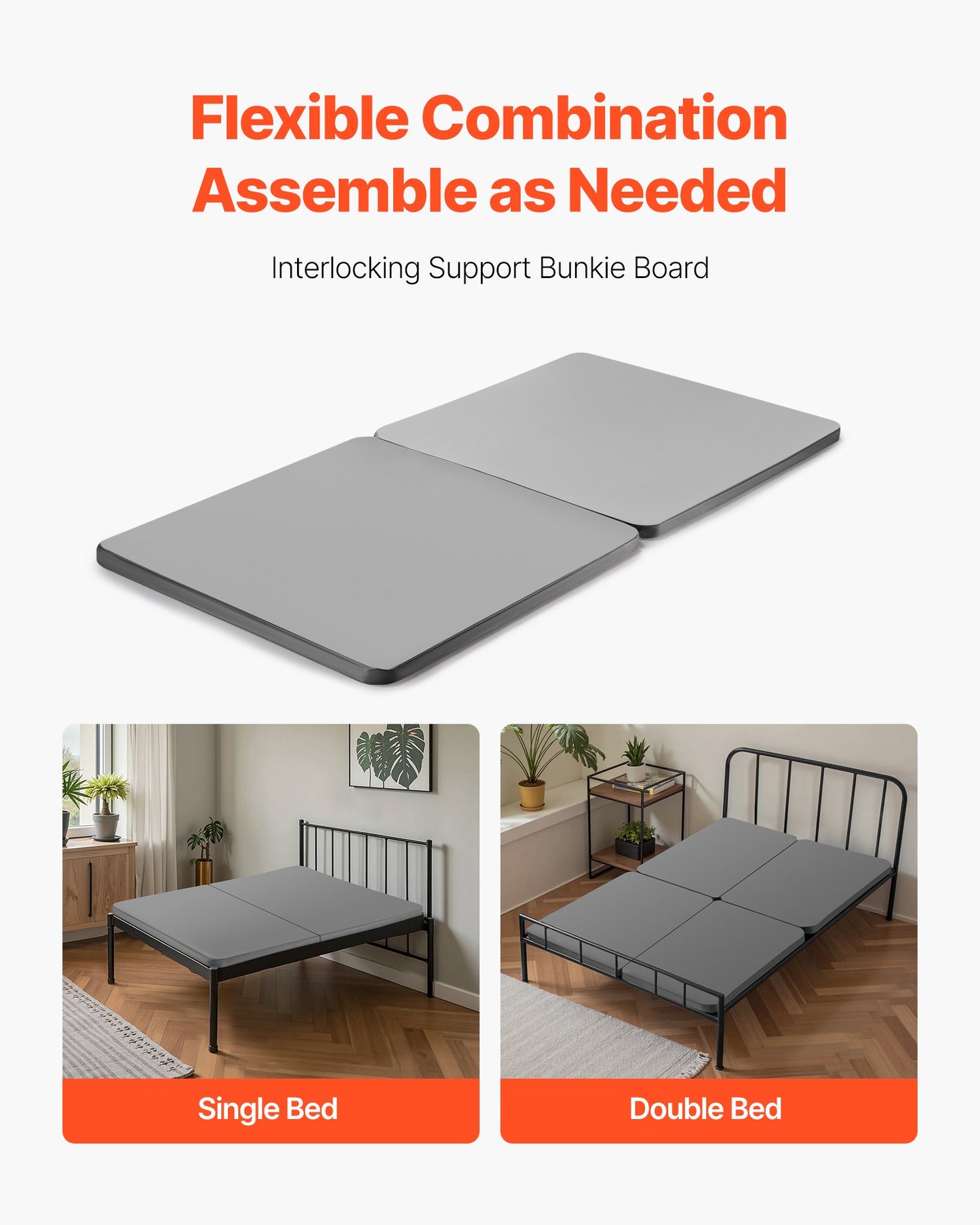 Twin Size Bunkie Support Slats - 1.5 Inch Wooden Bed Support with Oxford Cloth, Gray