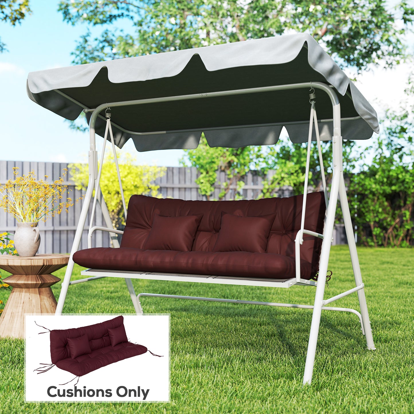 4-Piece Outdoor Bench Cushion Set with Pillows - Wine Red