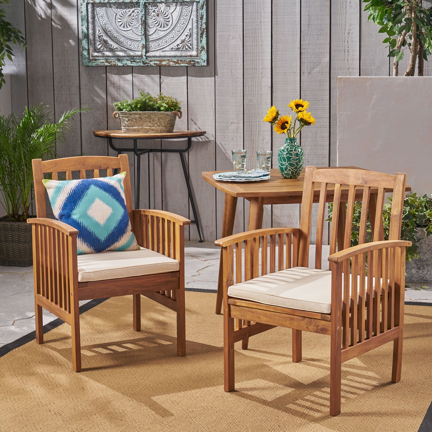 Acacia Wood Dining Chair Set with Cushions - Brown, 2PCS