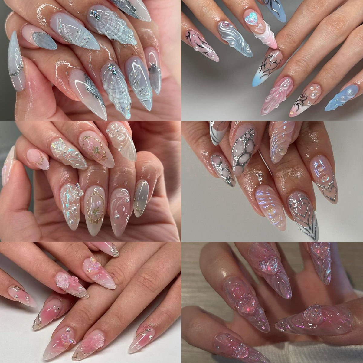 3D Rhinestone Fake Nails Set - Multiple Colors for Nail Art & Manicure