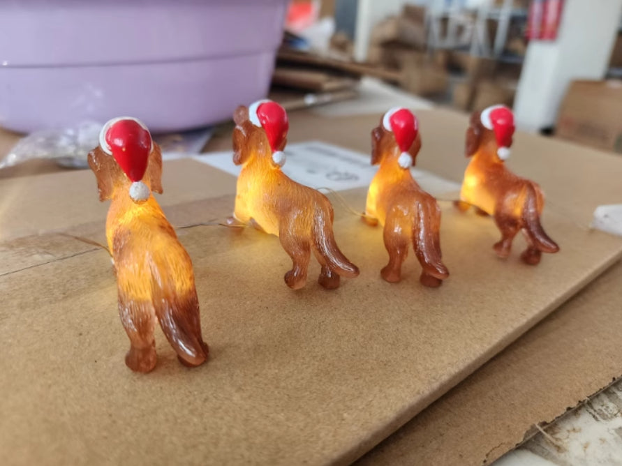 Festive Decorative Dog String Lights - Resin Sausage Dog Christmas Light Decor
