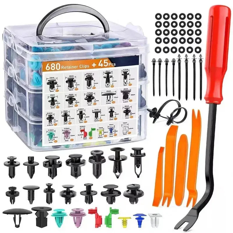 680pcs Car Bumper Clips Fastener Set - Universal Auto Retainer Kit with Removers & Storage Box