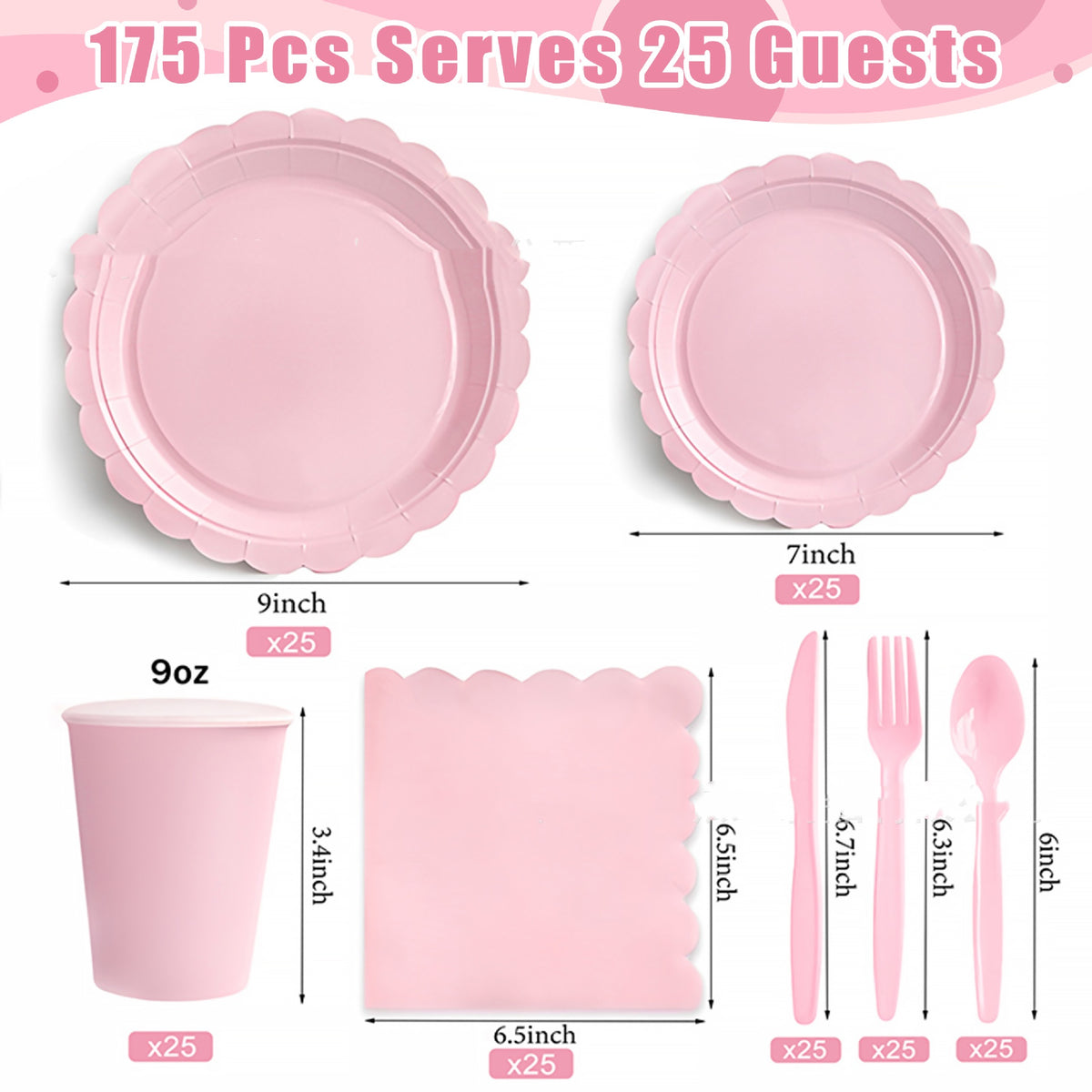 Disposable Party Tableware Set with Lace Accents for Birthdays - 175 Pieces