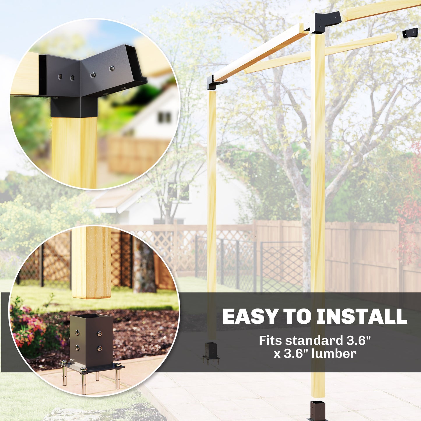 Slanted Pergola Bracket Kit with Post Bases & Wall Mounts - Black