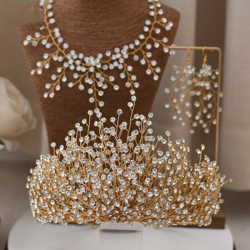 Bridal Crystal Crown Headpiece with Earrings