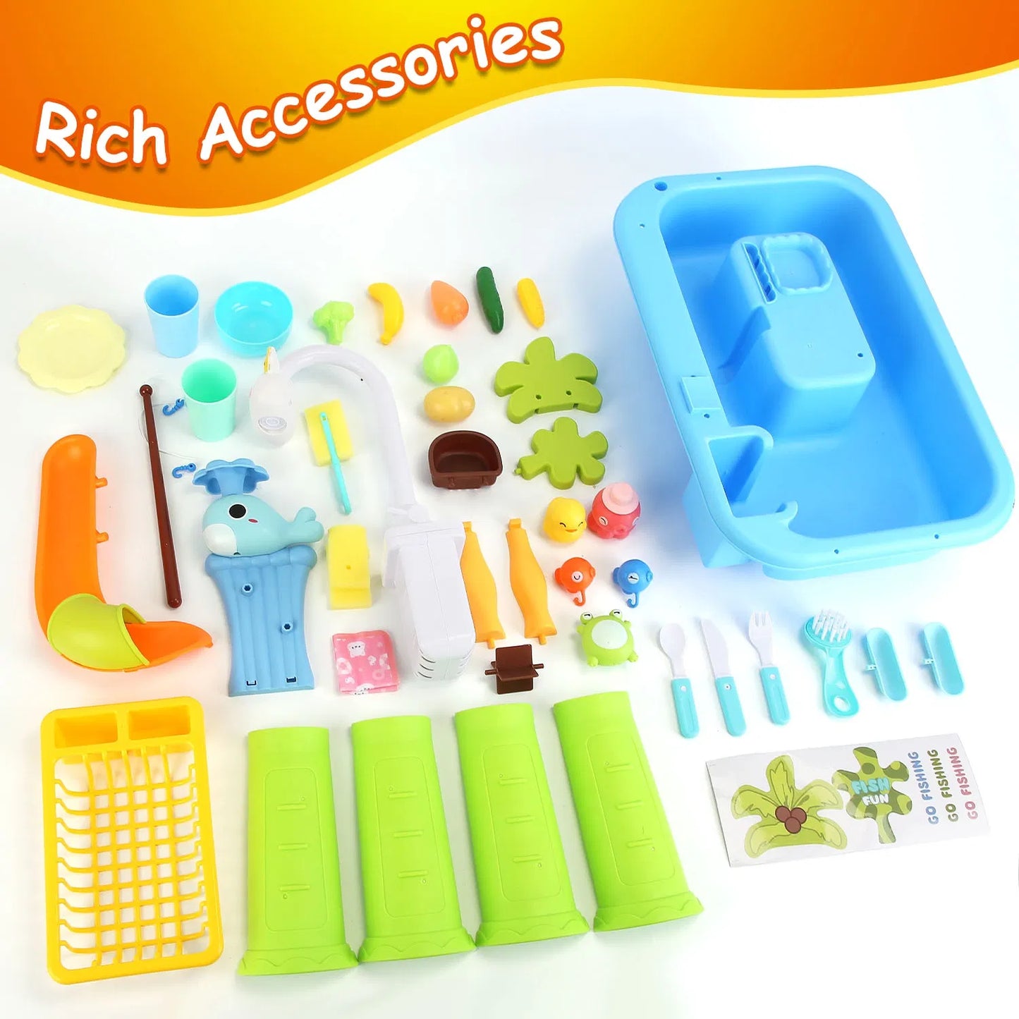 3-in-1 Kids Water Table with Electric Faucet & Fishing Game