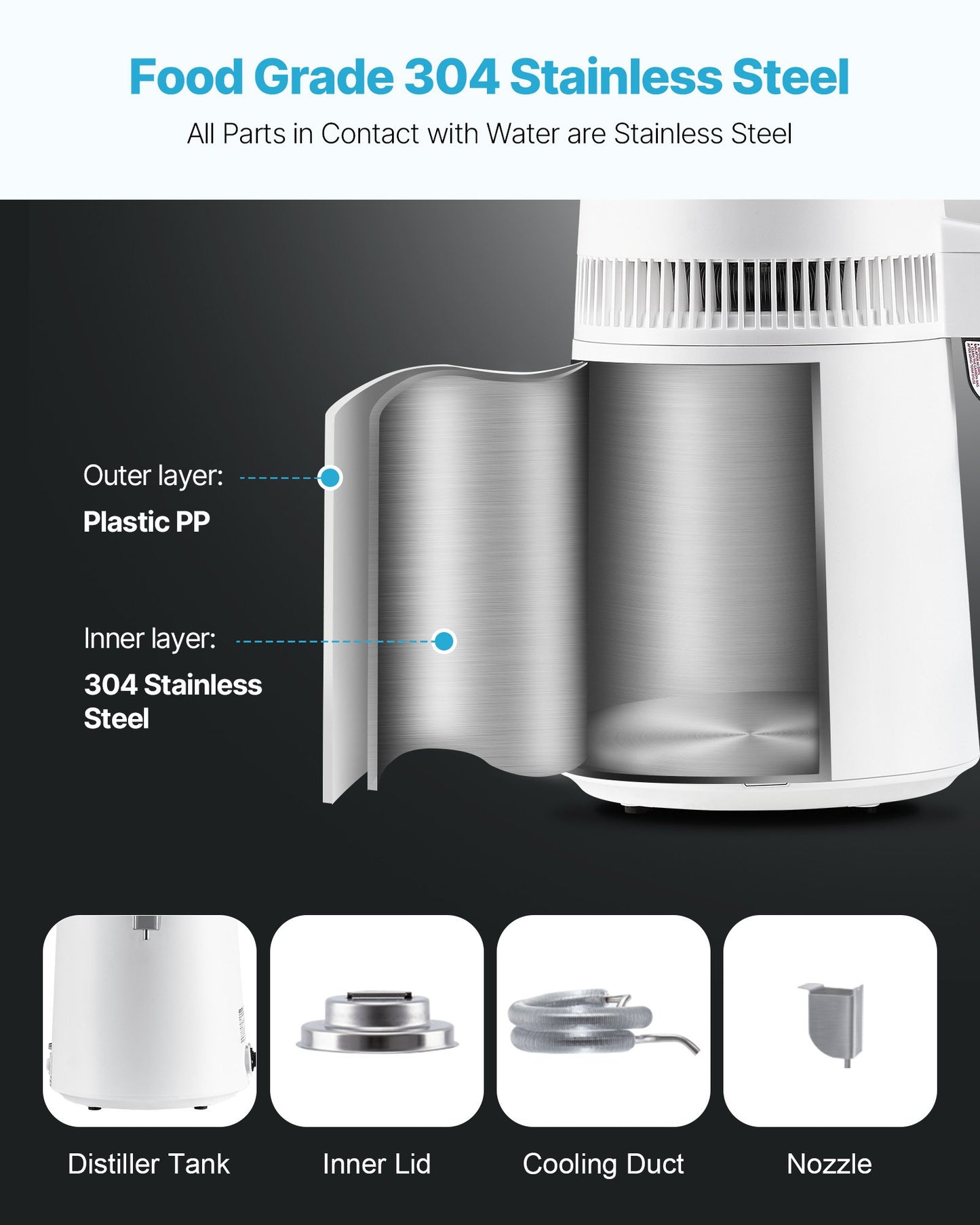 6L Water Distiller Machine - Countertop Purifier with Stainless Steel & 900W