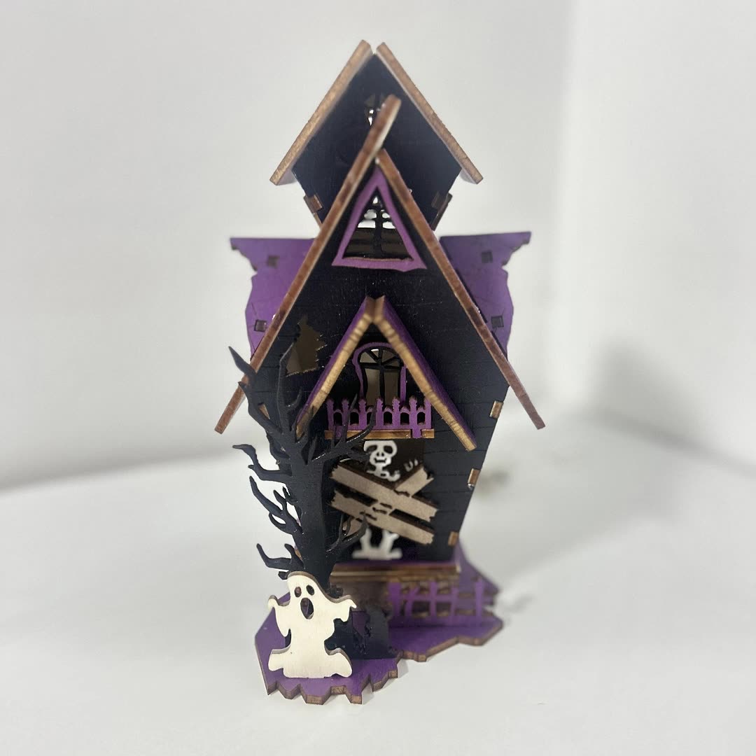 Halloween DIY Wooden Glowing Haunted House Table Decoration Luminous