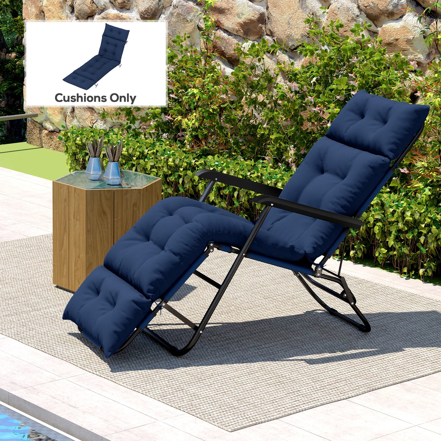 Outdoor Chaise Lounge Cushion - Navy Blue, 74.8" x 22" x 4"