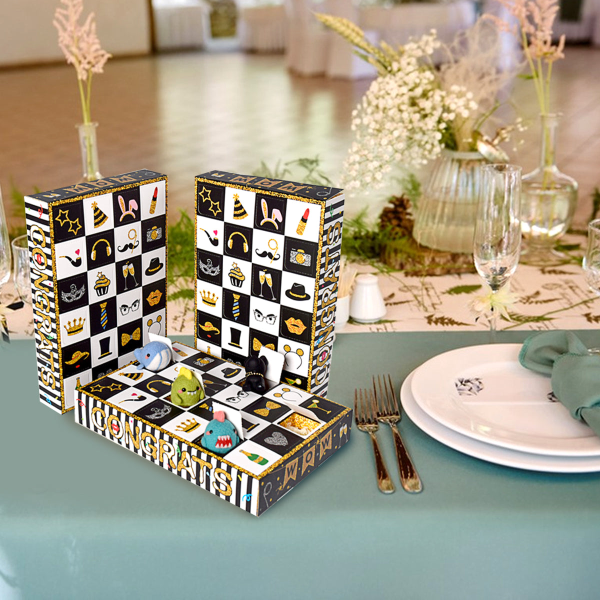 10 Pack Advent Calendar Gift Boxes - Pink, Black & Gold