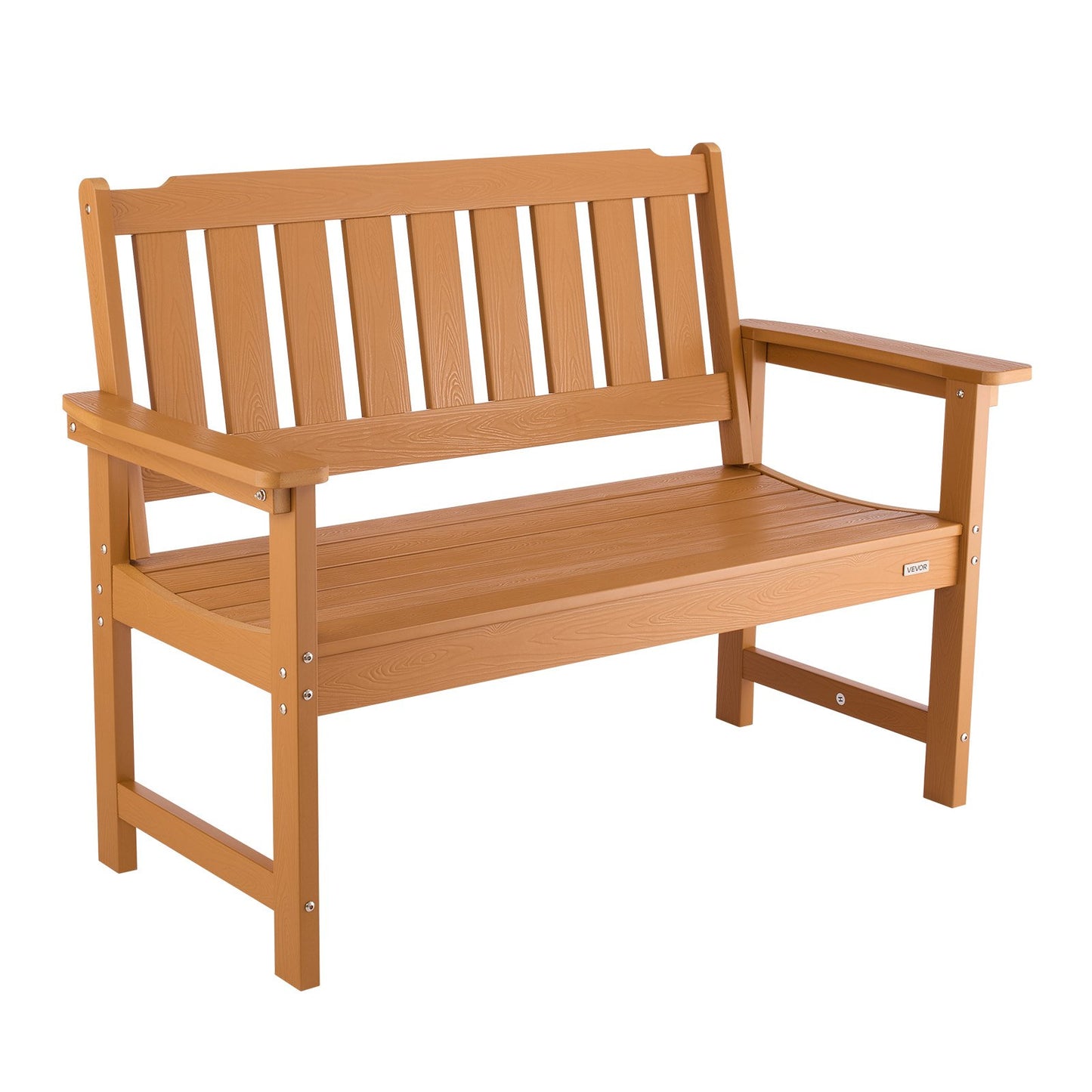 Outdoor Patio Bench 50.5 In Weatherproof Plastic & Wood Look Natural