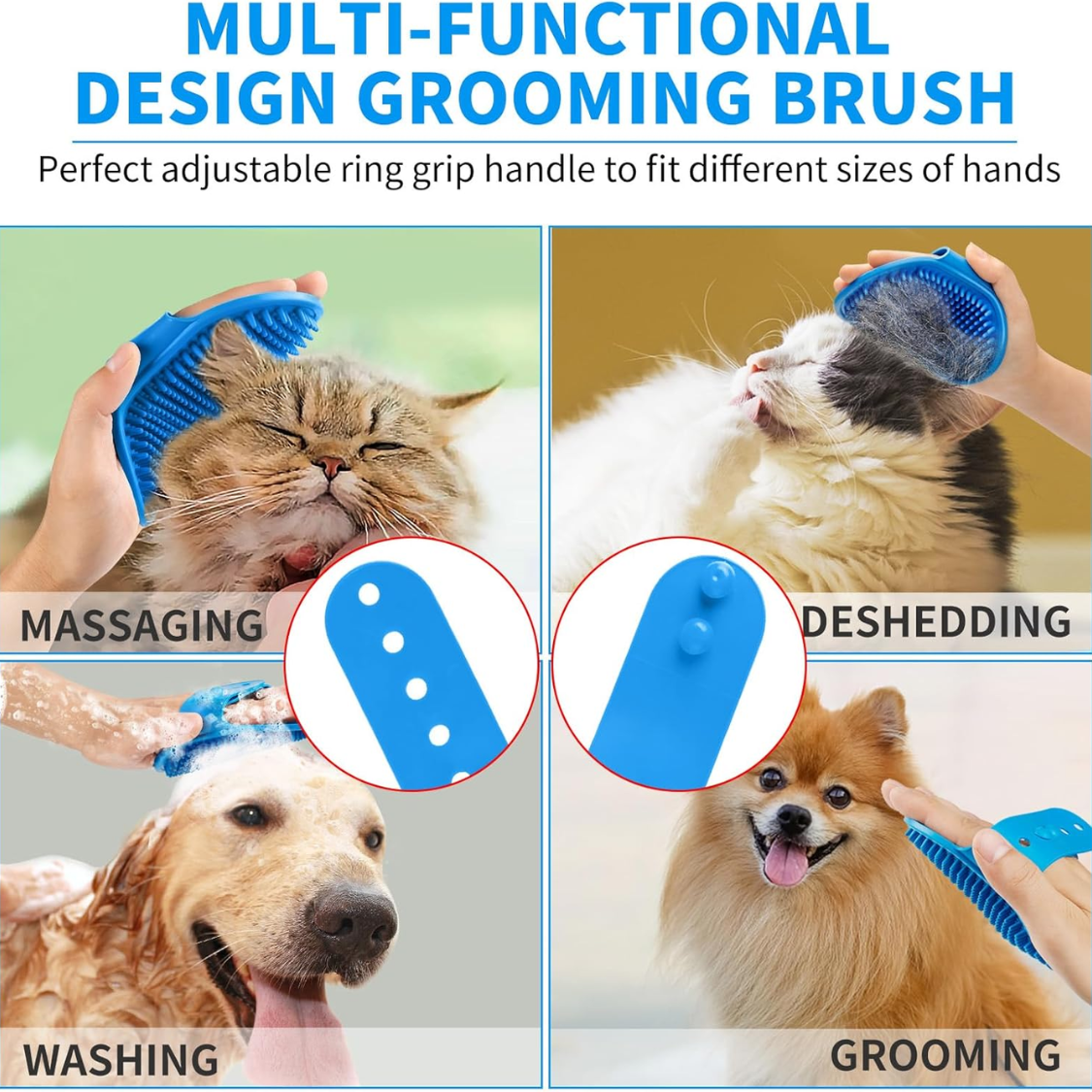 Dog Bath Brush Set with Adjustable Handle & Shampoo Dispenser - Short & Long Hair Pets