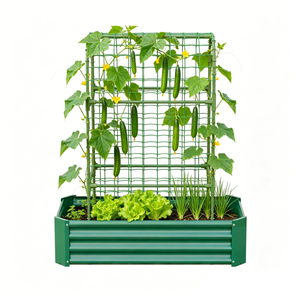 Raised Garden Bed with Trellis - 59 Inch Tall Outdoor Planting Box for Vegetables, Fruits, Flowers