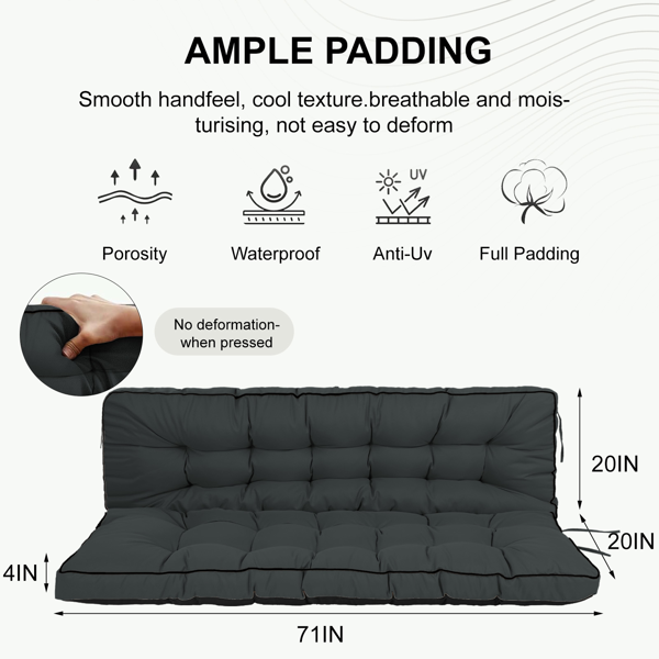 Outdoor Swing Cushion 70 Inch Waterproof 4-Inch Thick Replacement with Backrest & Ties - Dark Blue