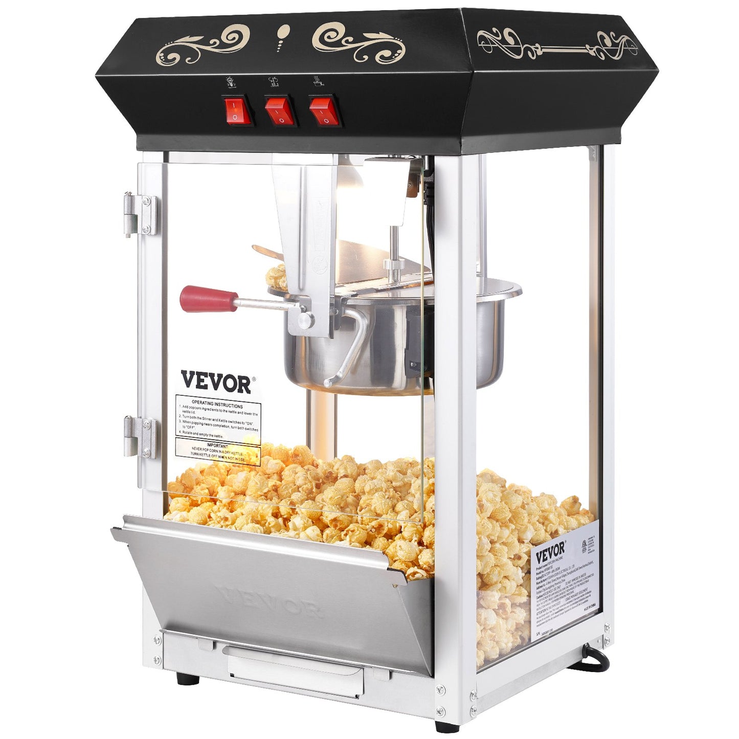 Commercial Popcorn Maker Machine 850W 8 Oz Countertop Popcorn Popper - Black
