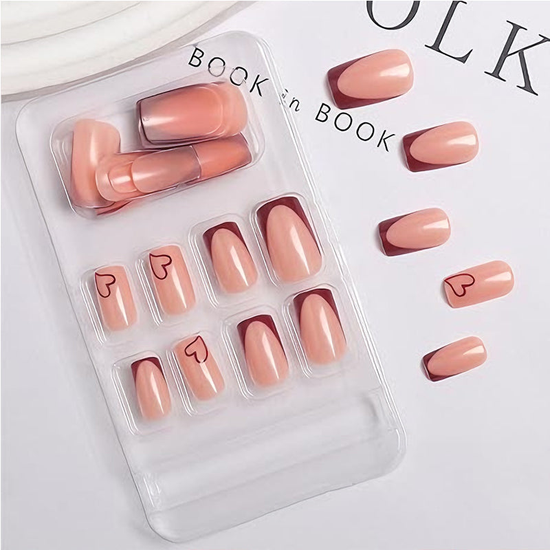Valentine's Day Press On Nails - Medium Square French Tip Heart Design