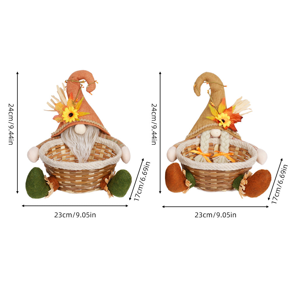 Thanksgiving Holiday Decor Doll Basket Ornament - Maple Leaf Candy Theme